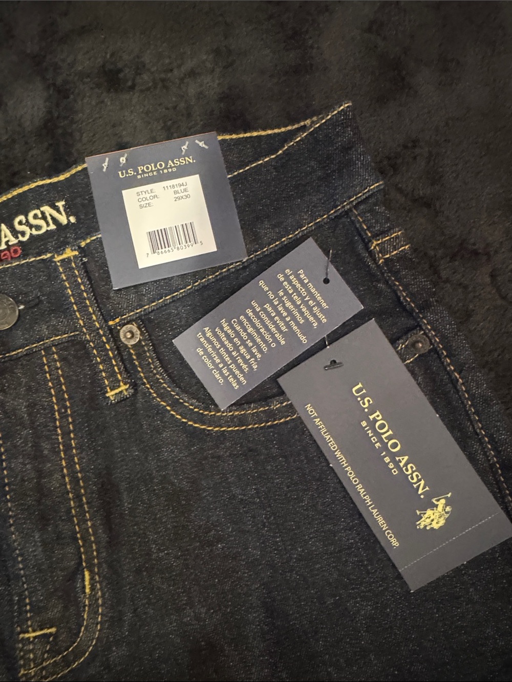 U.S. Polo Assn. Dark Indigo Jeans with Gold Stitching - Picture 2 of 8